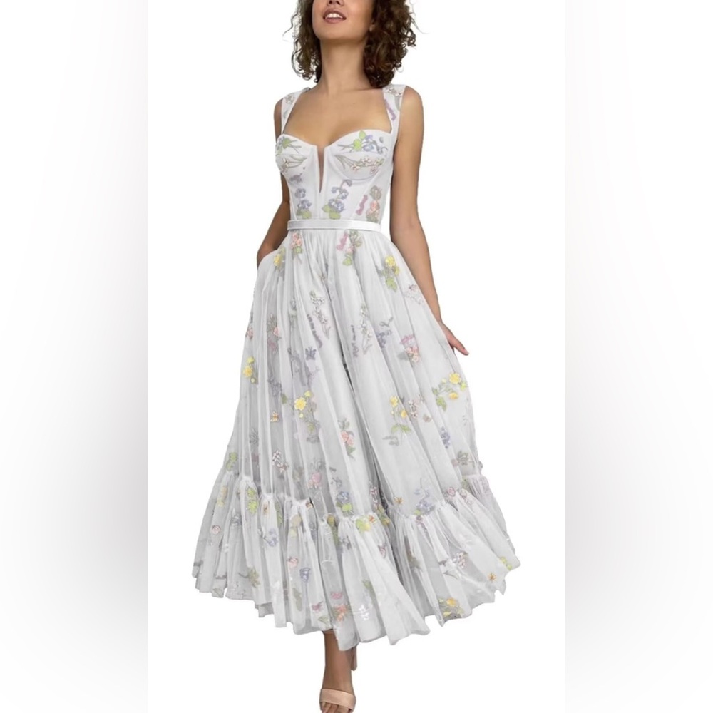 Brand new white embroidered dress | corset top spaghetti straps | size 18